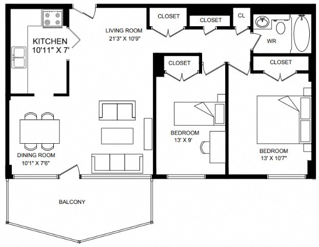 Floor plan layout diagram for 2C